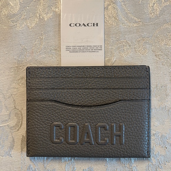 Coach Other - Coach Black Pebbled Leather Embossed Logo Card Holder NWT